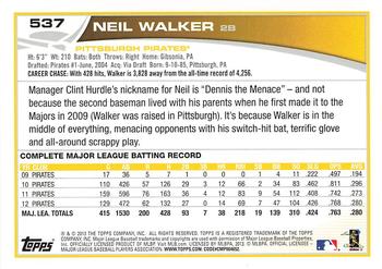 2013 Topps #537 Neil Walker Back