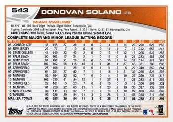 2013 Topps #543 Donovan Solano Back