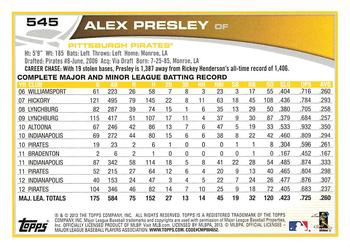 2013 Topps #545 Alex Presley Back