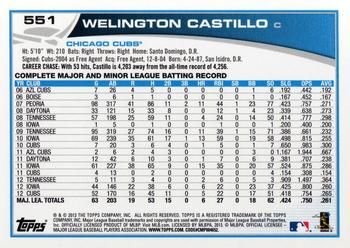 2013 Topps #551 Welington Castillo Back