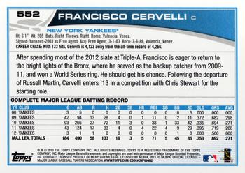2013 Topps #552 Francisco Cervelli Back