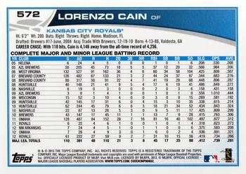 2013 Topps #572 Lorenzo Cain Back