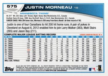 2013 Topps #575 Justin Morneau Back
