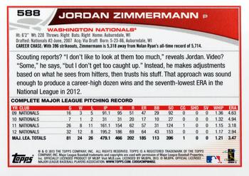 2013 Topps #588 Jordan Zimmermann Back