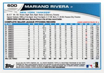 2013 Topps #600 Mariano Rivera Back