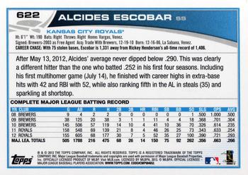 2013 Topps #622 Alcides Escobar Back