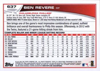 2013 Topps #637 Ben Revere Back