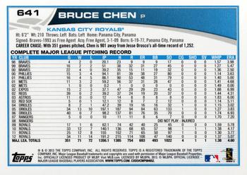 2013 Topps #641 Bruce Chen Back
