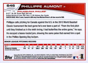 2013 Topps #646 Phillippe Aumont Back