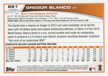 2013 Topps #651 Gregor Blanco Back