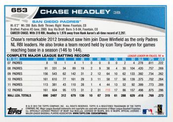 2013 Topps #653 Chase Headley Back