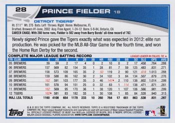 2013 Topps #28 Prince Fielder Back