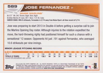 2013 Topps #589 Jose Fernandez Back