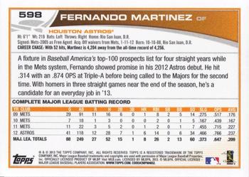 2013 Topps #598 Fernando Martinez Back