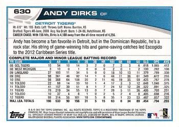2013 Topps #630 Andy Dirks Back