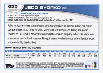 2013 Topps #635 Jedd Gyorko Back