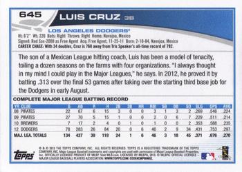 2013 Topps #645 Luis Cruz Back