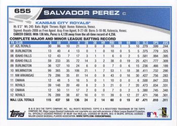 2013 Topps #655 Salvador Perez Back
