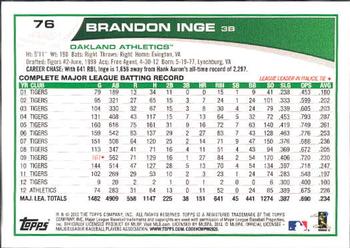 2013 Topps #76 Brandon Inge Back