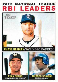 2013 Topps Heritage #11 National League RBI Leaders (Chase Headley / Ryan Braun / Alfonso Soriano) Front