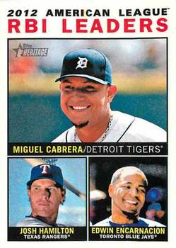2013 Topps Heritage #12 American League RBI Leaders (Miguel Cabrera / Josh Hamilton / Edwin Encarnacion) Front