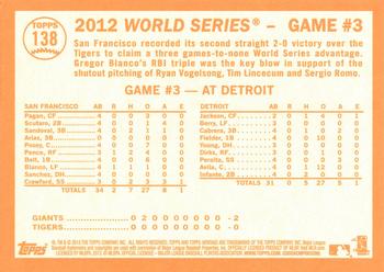 2013 Topps Heritage #138 Giants and Blanco Blank Tigers Back