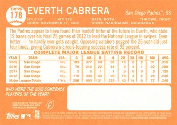 2013 Topps Heritage #178 Everth Cabrera Back