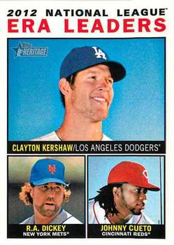 2013 Topps Heritage #1 National League ERA Leaders (Clayton Kershaw / R.A. Dickey / Johnny Cueto) Front