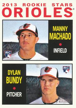 2013 Topps Heritage #201 Orioles Rookie Stars (Manny Machado / Dylan Bundy) Front
