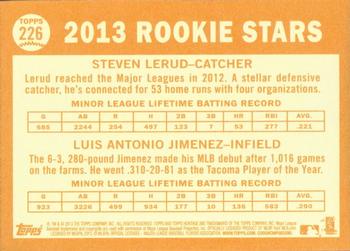 2013 Topps Heritage #226 Phillies/Mariners Rookie Stars (Steven Lerud / Luis Antonio Jimenez) Back