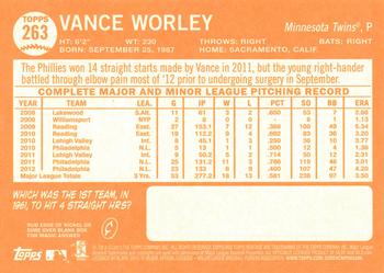 2013 Topps Heritage #263 Vance Worley Back