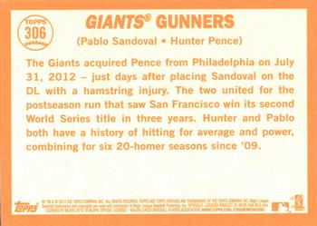 2013 Topps Heritage #306 Giants Gunners (Pablo Sandoval / Hunter Pence) Back