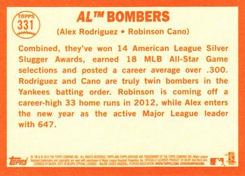 2013 Topps Heritage #331 AL Bombers (Alex Rodriguez / Robinson Cano) Back