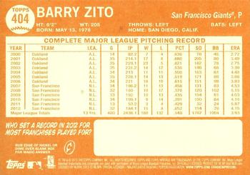 2013 Topps Heritage #404 Barry Zito Back