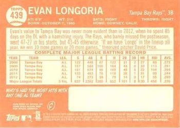 2013 Topps Heritage #439 Evan Longoria Back
