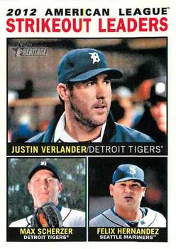 2013 Topps Heritage #6 American League Strikeout Leaders (Justin Verlander / Max Scherzer / Felix Hernandez) Front