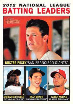 2013 Topps Heritage #7 National League Batting Leaders (Buster Posey / Andrew McCutchen / Ryan Braun / Yadier Molina) Front