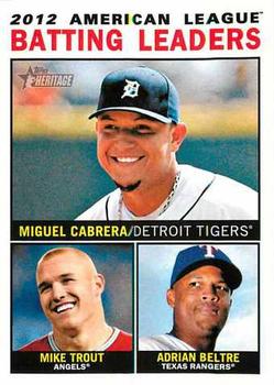 2013 Topps Heritage #8 American League Batting Leaders (Miguel Cabrera / Mike Trout / Adrian Beltre) Front