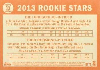 2013 Topps Heritage #33 Diamondbacks/Reds Rookie Stars (Didi Gregorius / Todd Redmond) Back
