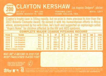 2013 Topps Heritage #200 Clayton Kershaw Back