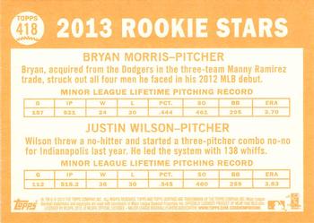 2013 Topps Heritage #418 Pirates Rookie Stars (Bryan Morris / Justin Wilson) Back