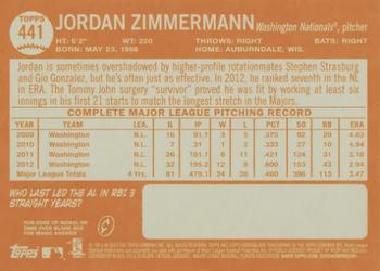 2013 Topps Heritage #441 Jordan Zimmermann Back