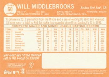 2013 Topps Heritage #60 Will Middlebrooks Back