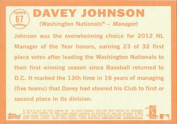 2013 Topps Heritage #67 Davey Johnson Back