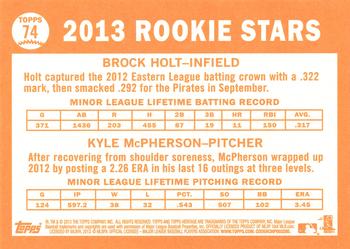 2013 Topps Heritage #74 Red Sox/Pirates Rookie Stars (Brock Holt / Kyle McPherson) Back