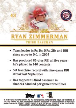 2013 Topps Tribute #43 Ryan Zimmerman Back