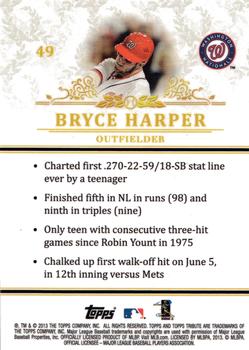 2013 Topps Tribute #49 Bryce Harper Back