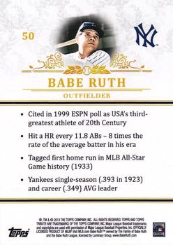 2013 Topps Tribute #50 Babe Ruth Back