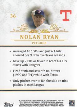 2013 Topps Tribute #36 Nolan Ryan Back
