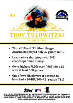 2013 Topps Tribute #46 Troy Tulowitzki Back